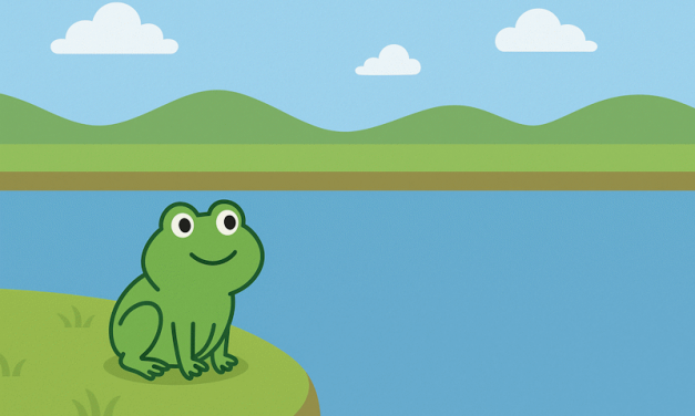 Ein Frosch sitzt an einem Flussufer